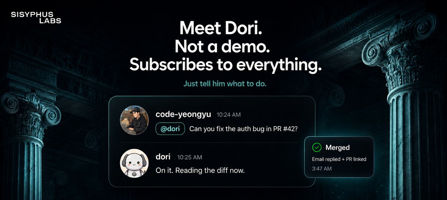 Sisyphus Labs - Meet Dori. Not a demo. Subscribes to everything.